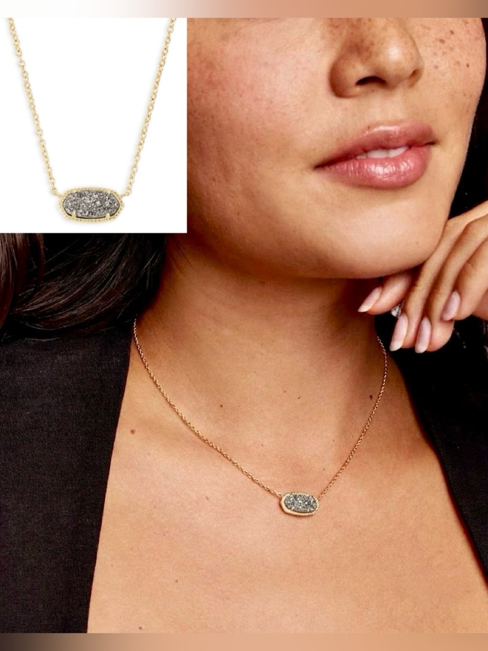 KENDRA SCOTT Elisa Gold Pendant Necklace in Platinum Drusy